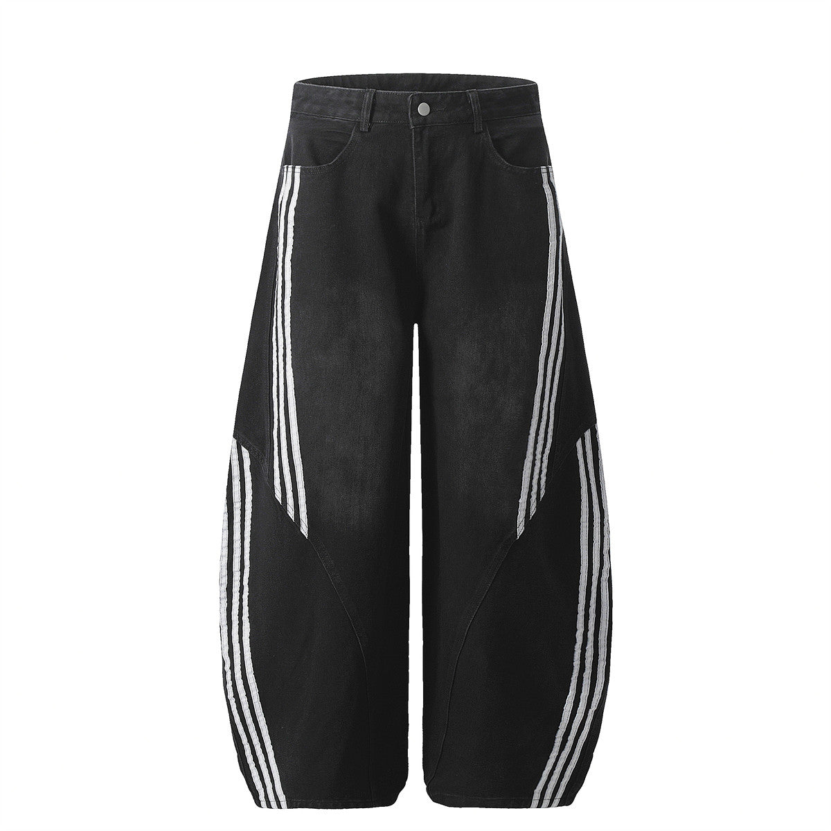 Vintage Washed Denim Pants with Stripe Detail