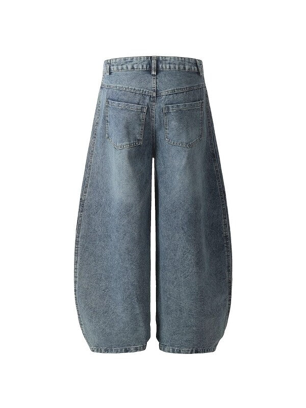 Vintage Washed Denim Pants with Stripe Detail