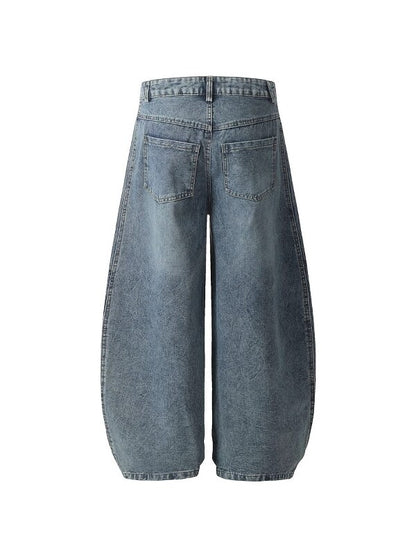 Vintage Washed Denim Pants with Stripe Detail