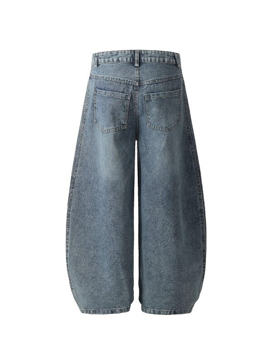 Vintage Washed Denim Pants with Stripe Detail